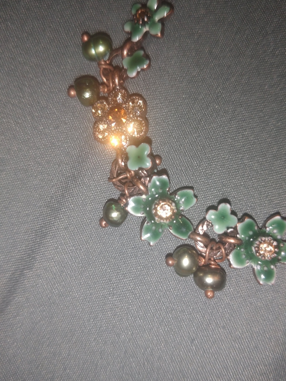 Green Floral Crystal Statement Necklace - Unbranded
